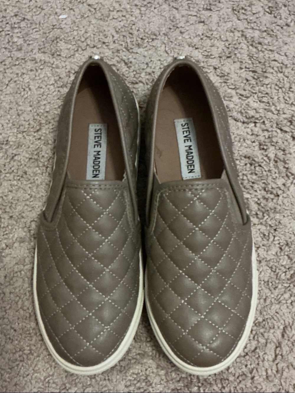 Steve Madden Quilted Taupe Slip-On Sneakers with White Sole